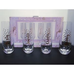 Arcadia Beauty Labs Wine Stemless Glasses Set 4 "Party, Sparkle, Cheers, Bubbly"